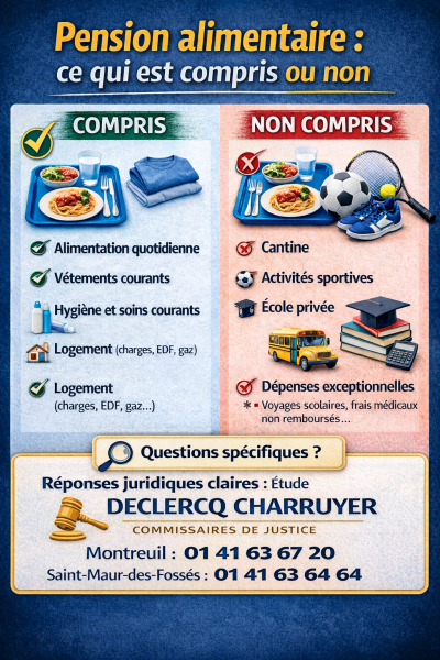 Vos huissiers à Saint Maur 94 vous expliquent ce qui est compris dans la pension alimentaire