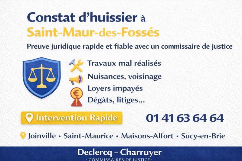 Constat d’huissier à Saint-Maur-des-Fossés  travaux, nuisances, dégâts des eaux, internet. Intervention rapide dans le Val-de-Marne.