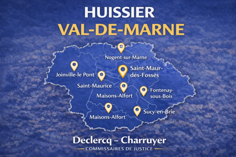 Étude de commissaire de justice basée à Saint-Maur-des-Fossés. Intervention rapide à Joinville, Sucy, Maisons-Alfort et villes voisines.